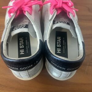 Golden Goose Hi Star Sneakers - Pink Laces and Silver Accents